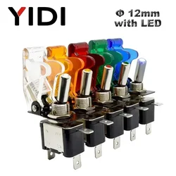 자동차 보트 트럭 LED 토글 스위치 조명, 안전 항공기 플립 업 커버 가드, 레드 그린, 12V, 3 핀 ON OFF 20A