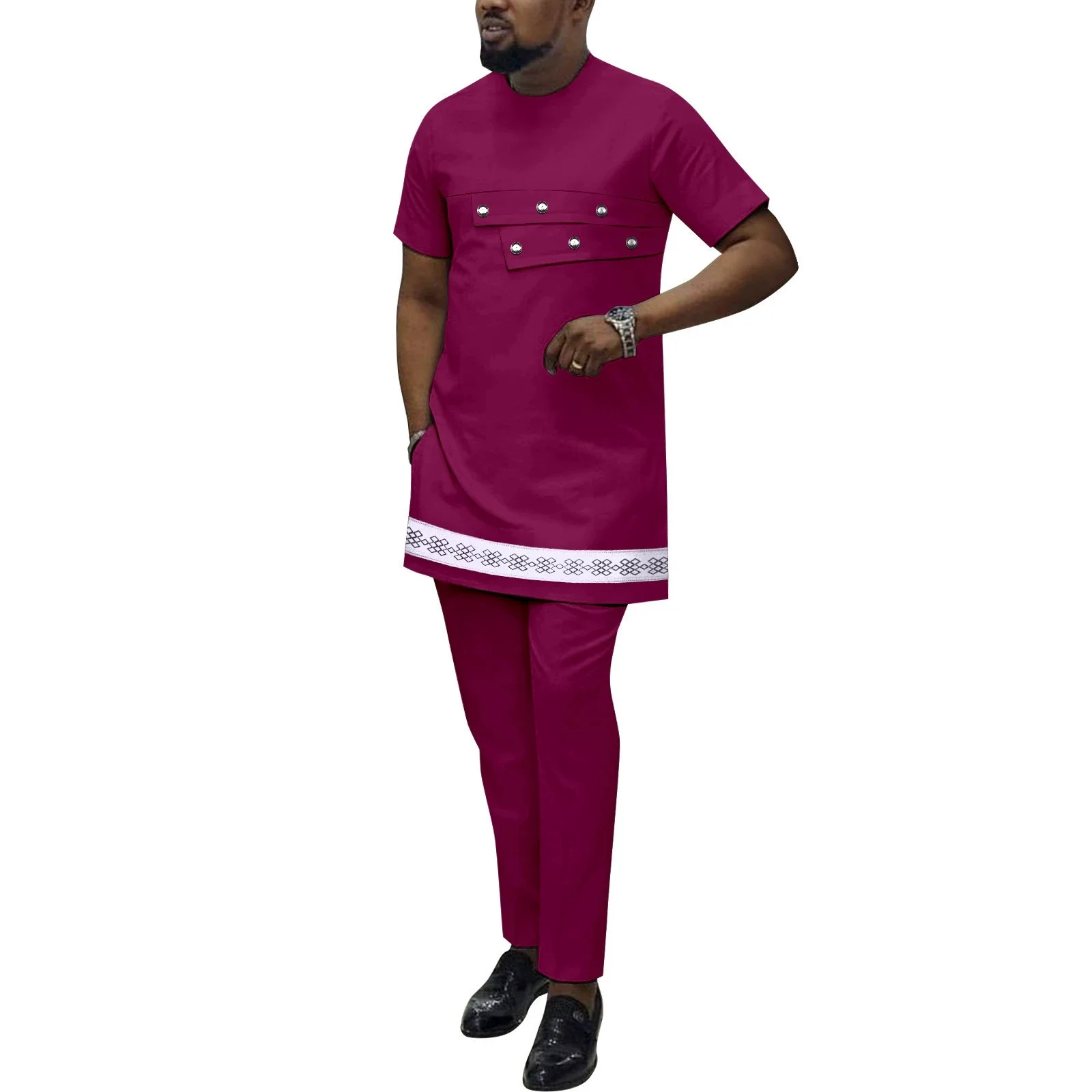 Venda Roupas masculinas africanas ancara calças conjunto dashiki camisa 2 peça roupa colheita superior traje camisa de manga curta e calças ancara conjunto