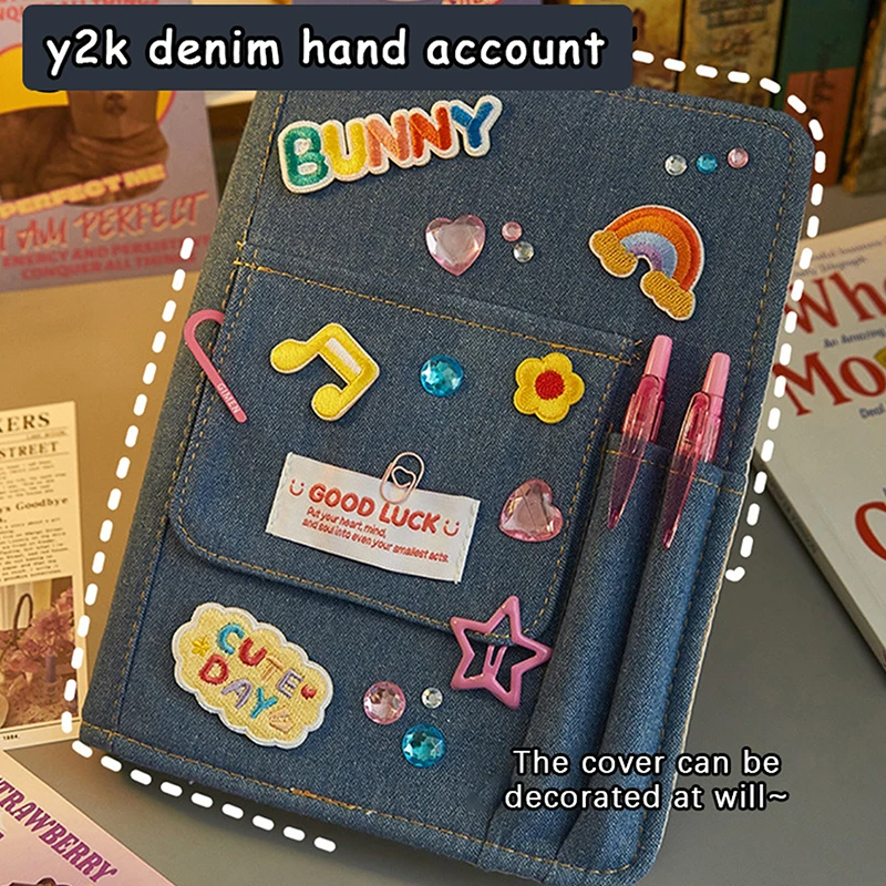 Cuaderno de tela vaquera Y2k para niñas, estilo Retro, Manual americano, Cuenta de mano artesanal