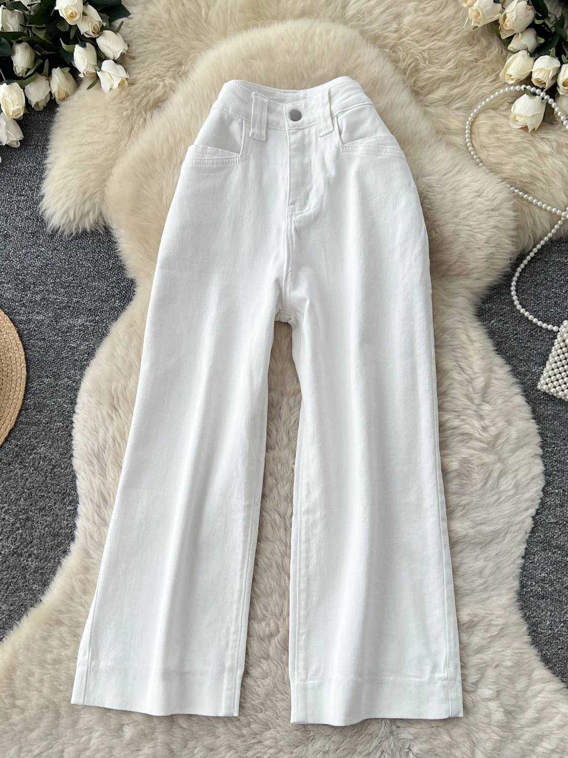 High Waist Wide Leg Jeans Women's Korean Loose Slimming Straight Cut Pants Nine Points New Style Autumn Season Ladies Jeans