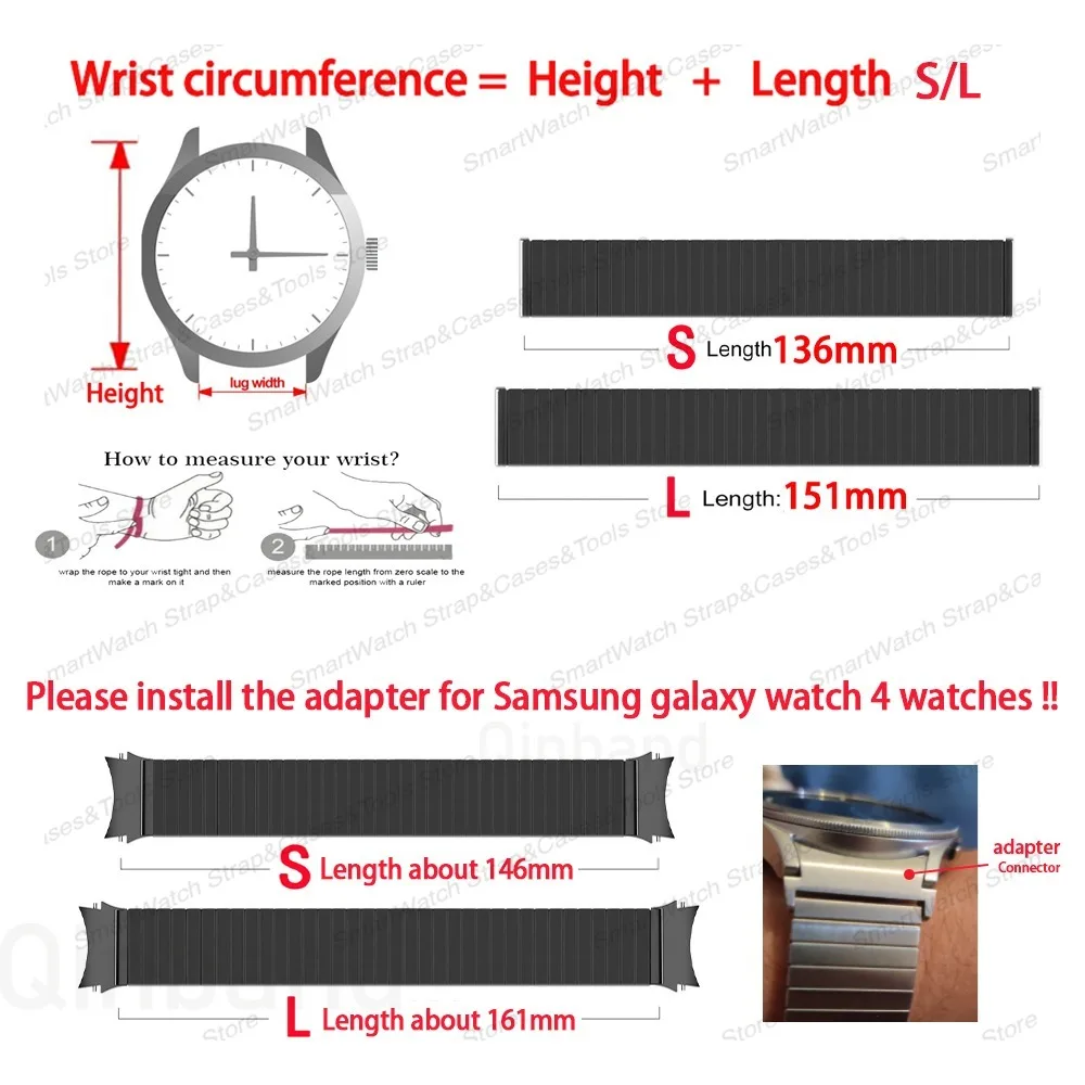 Stainless Steel Elastic Strap for Samsung Galaxy Watch 6 5 4 Quick Fit No Gaps Adapter Watch Band for Galaxy Watch 40 44 43 47mm