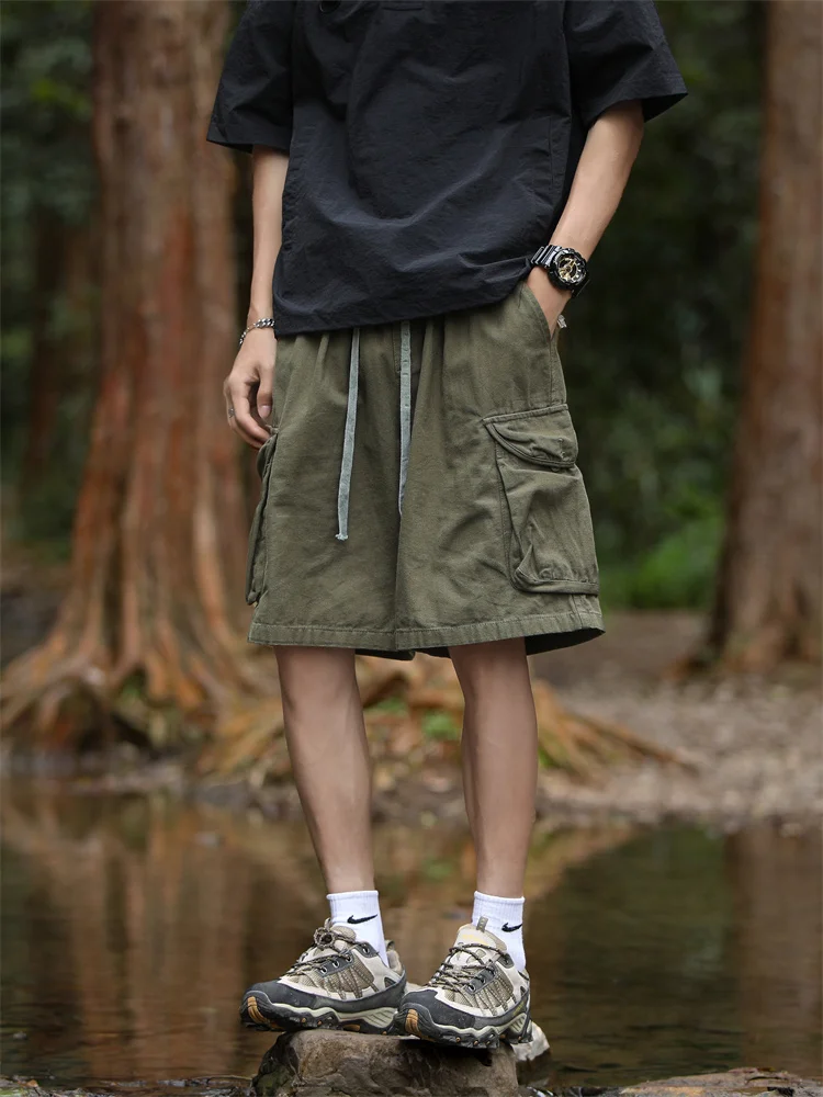 

Мужские повседневные брюки свободного кроя в стиле милитари, уличные, с множеством карманов, модные, американского стиля, длиной до колена