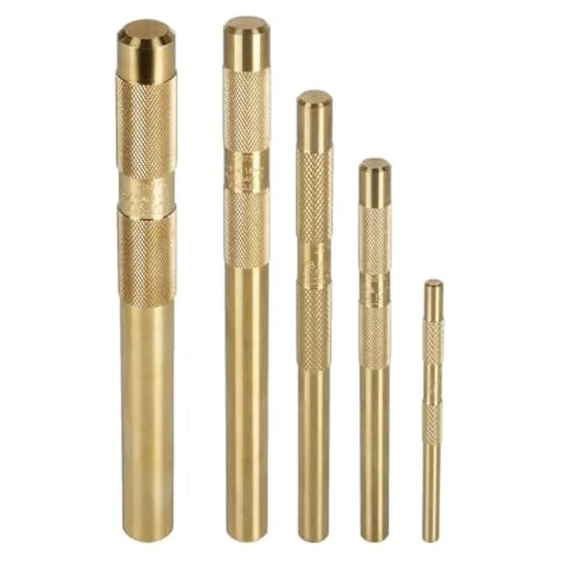 Brass Drift Punch Tool Set 5 Piece With 1/4 Inch, 3/8 Inch, 1/2 Inch, 5/8 Inch, 3/4 Inch Brass Drift Punches