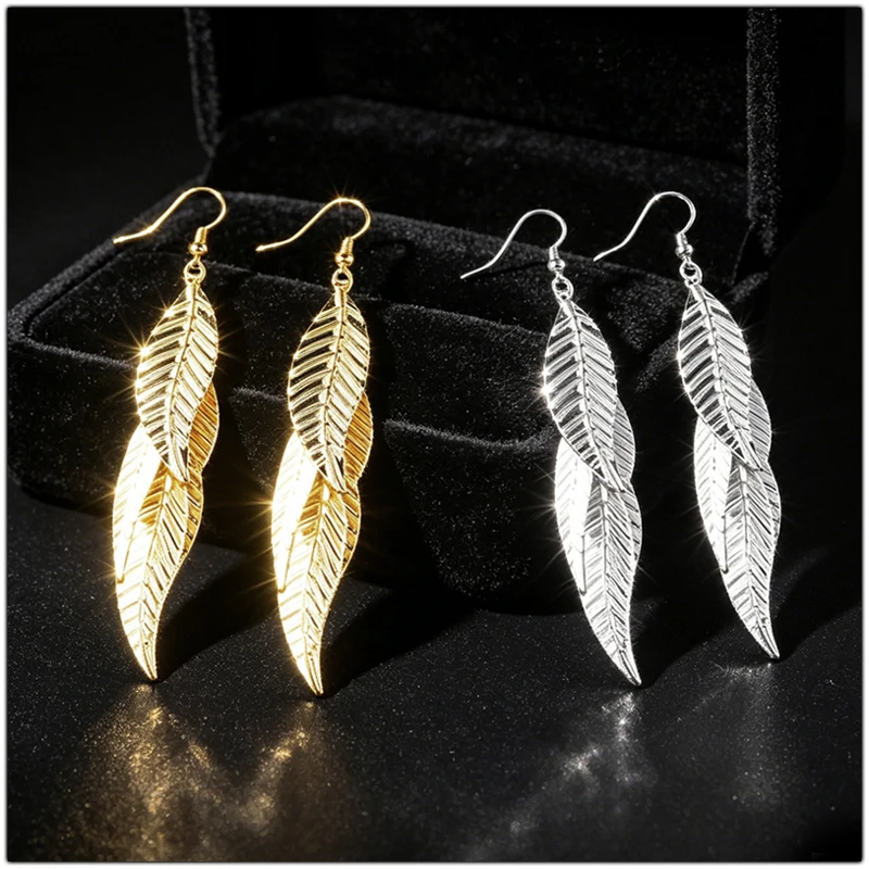 Bohemia Layered Metal Leaf Drop Earrings Lightweight Twisted Feather Long Tassels Dangle Earrings Statement Decorative Ornaments