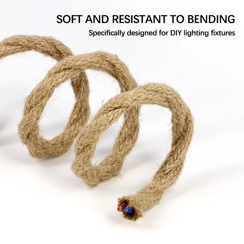 Electrical Wire Twisted Cable 2/3 Cores Sq0.5/0.75mm Hemp Rope Retro Style Copper Vintage Braided Wire Pendant Light Lamp Cord