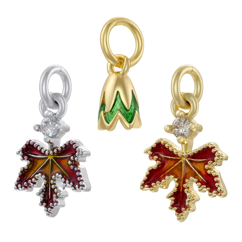ZHUKOU Autumn And Winter New Pistil Maple Leaf-shaped Brass Metal Pendant DIY Jewellery Making Accessories:VD1738 VD1739