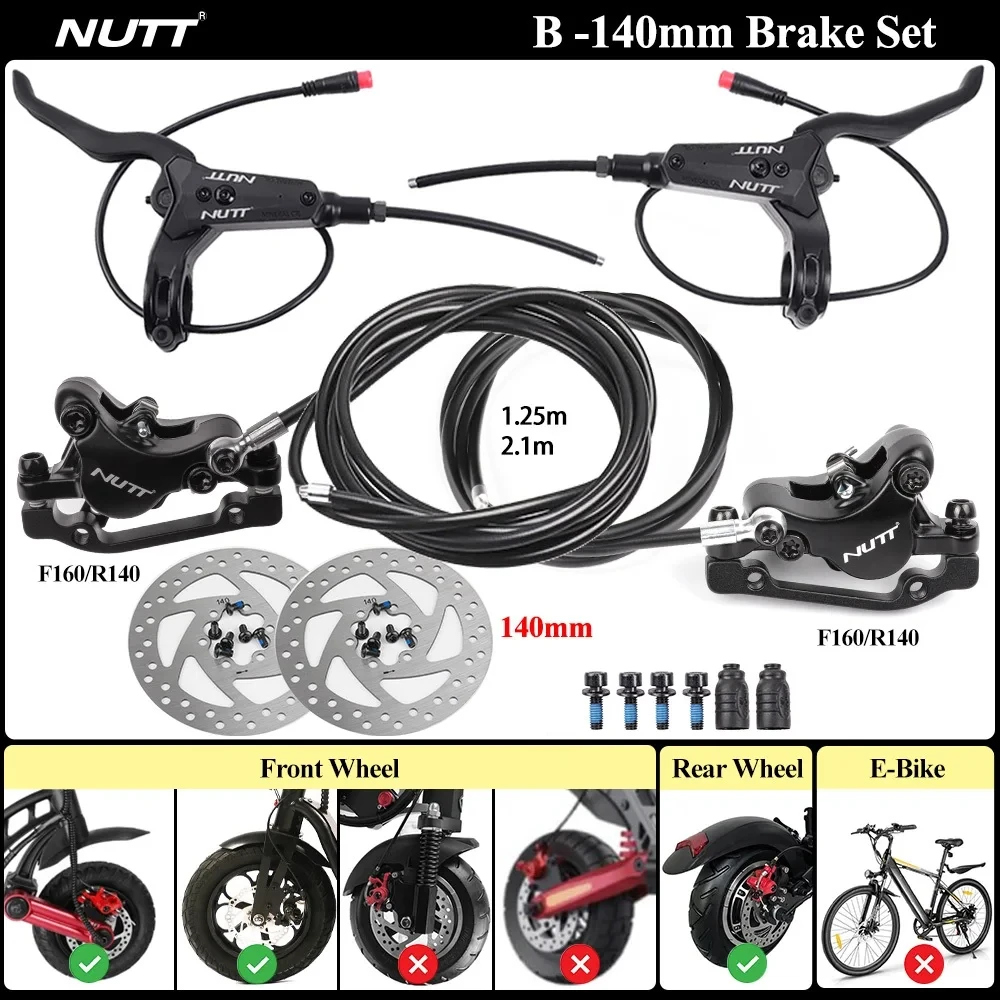 NUTT Freno A Disco Idraulico 4 Pistoni Per E-Bike E Monopattino Elettrico – Kit Completo Con Rotore 140/160/180mm