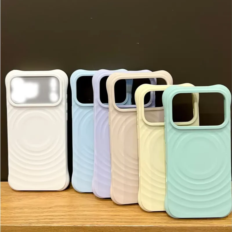 In Stock Light Luxury Minimalist Wavy Texture Liquid Silicone Magnetic Phone Case Magsafe Protective Cover For Iphone 17 Pro Max