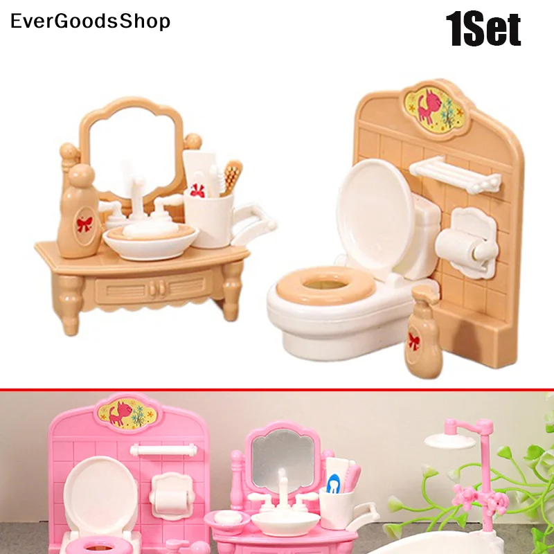 New 1Set Dollhouse Mini Bathroom Furniture Set With Bathtub Toilet And Wash Sink For Doll Home Model Decor Accessories