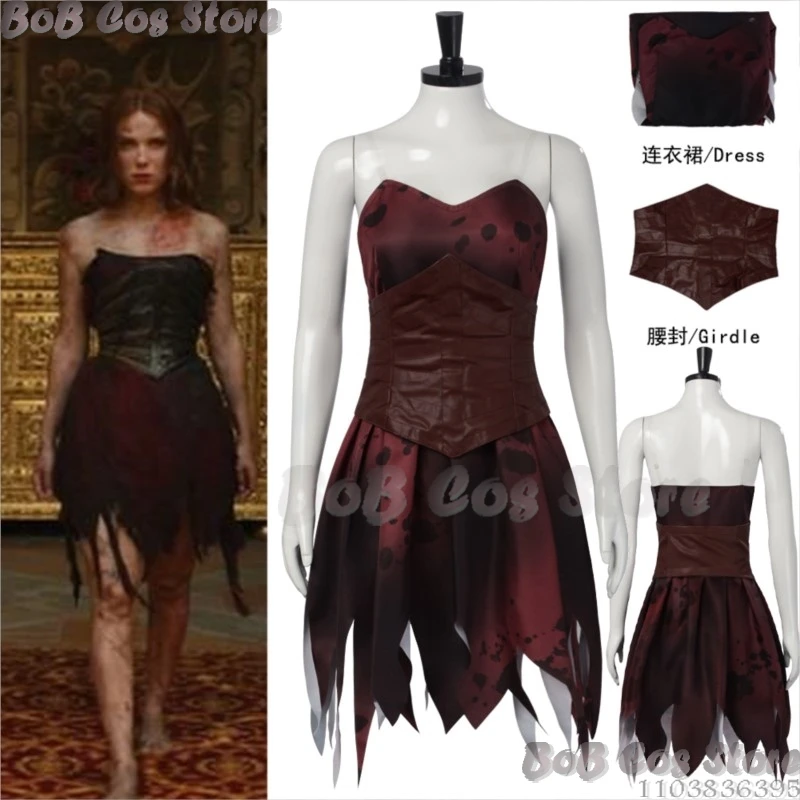 Princess Elodie Movie Damsel Cosplay Costume Irregular Hemline Dark Red Dress Girdle Suit Holloween Party RolePlay Women Girl