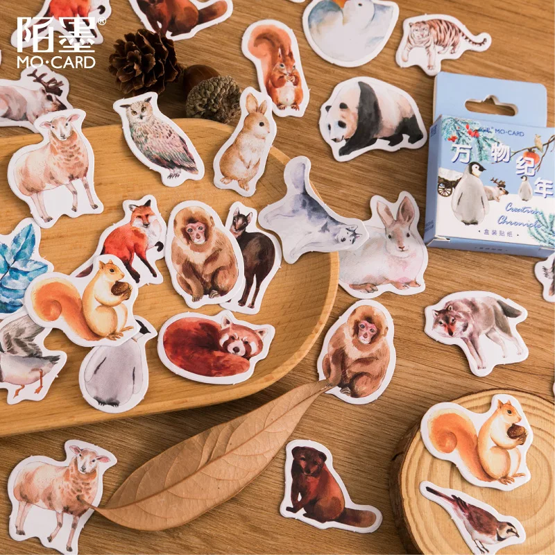 46 pcs/set Animals Century Paper Stickers Pack Scrapbooking Diy Journaling Diary Stationery Sticker Cute Aesthetic Decor Gift