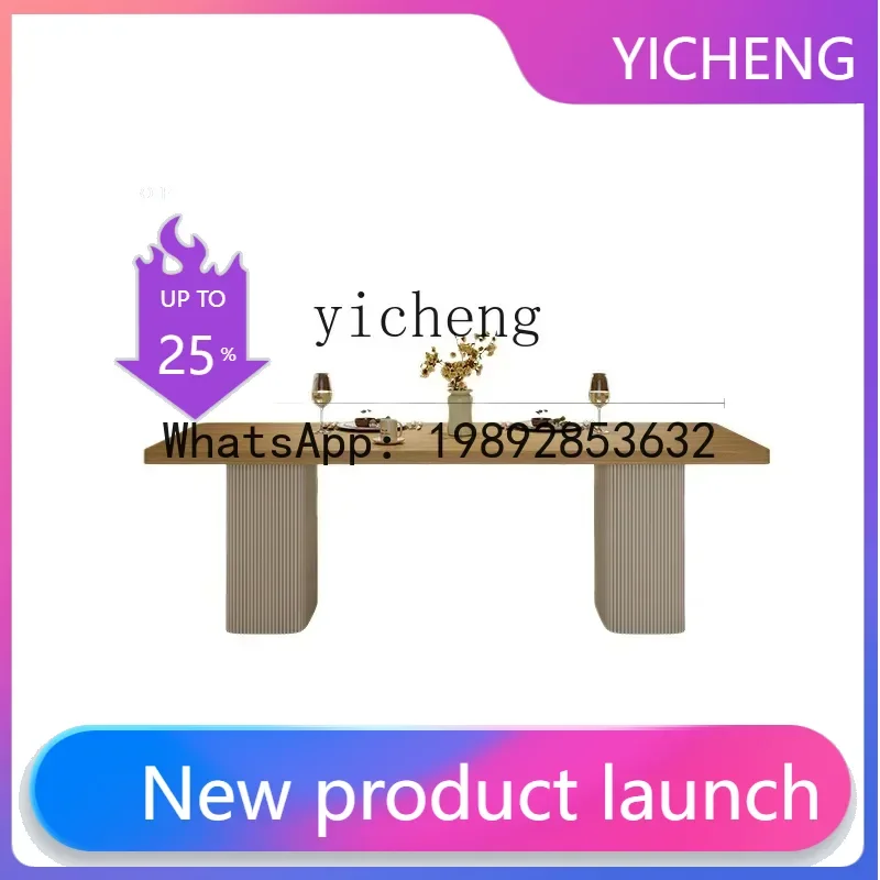 

LYY log wind thickened rock slab dining table and chair combination household large apartment modern cream wind dining table