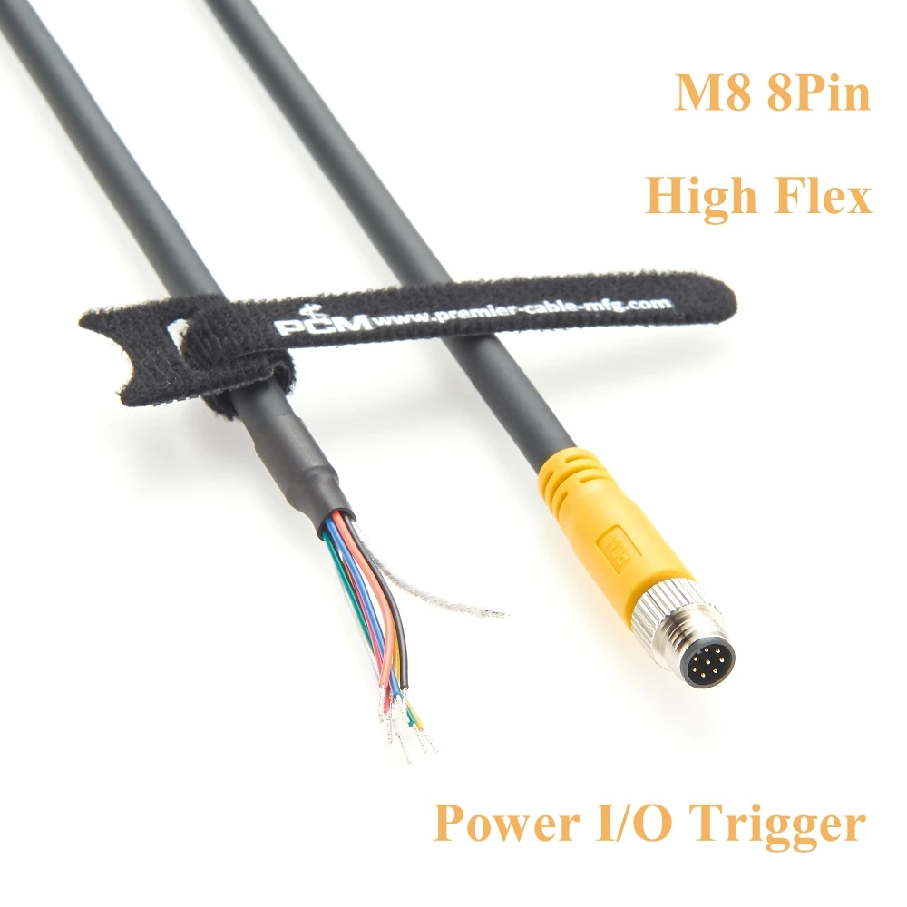 M8 A Code 8Pin to Flying Lead GPIO Power I/O Trigger Cable High Flex Industrial Camera Copmatible GPIO-M8-5M-A Machine Vision