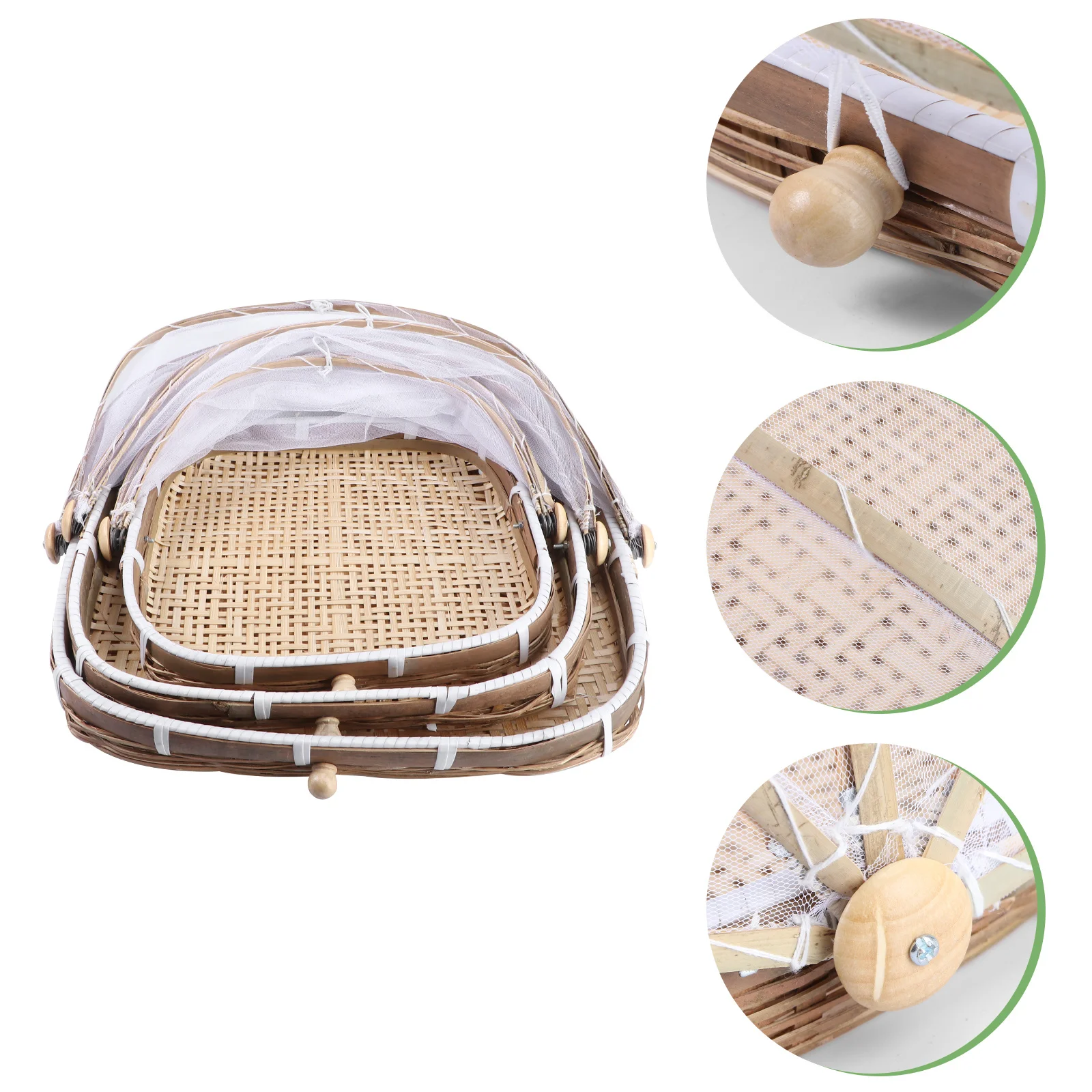 

3Pcs Bamboo Dustpan Basket Woven Kitchen Storage Mesh Cover Steamed Bread Household Woven Storage Basket