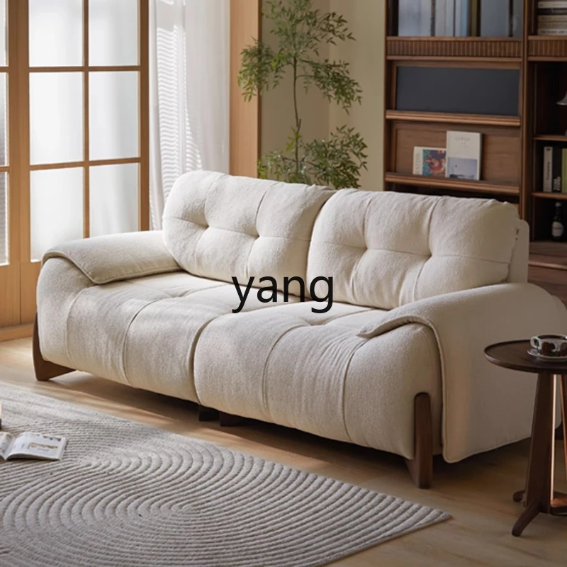 

LMM solid wood fabric sofa cream wind straight row three-person removable and washable small apartment black walnut