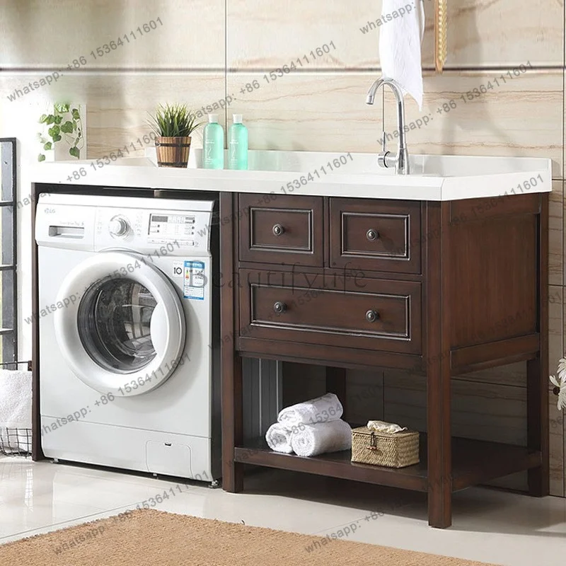 High-End Balcony Washing Machine Cabinet Modern Laundry Tub Front-Load Washing Machine Cabinet Bathroom Furniture