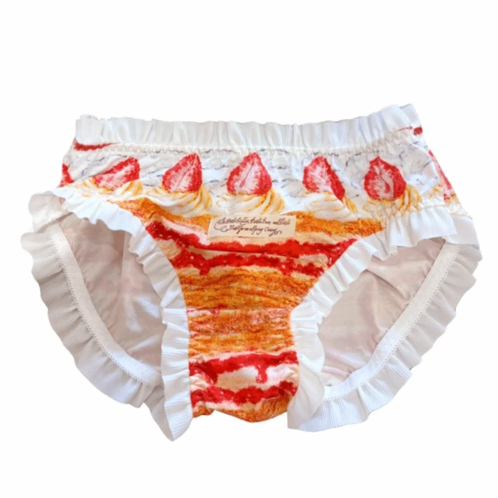 Fresh Fruit Cream Lolita Ice Silk Panties Cotton Crotch Low Waist Sweet Ruffle Briefs Fashion Lingeries Cake Panties Women