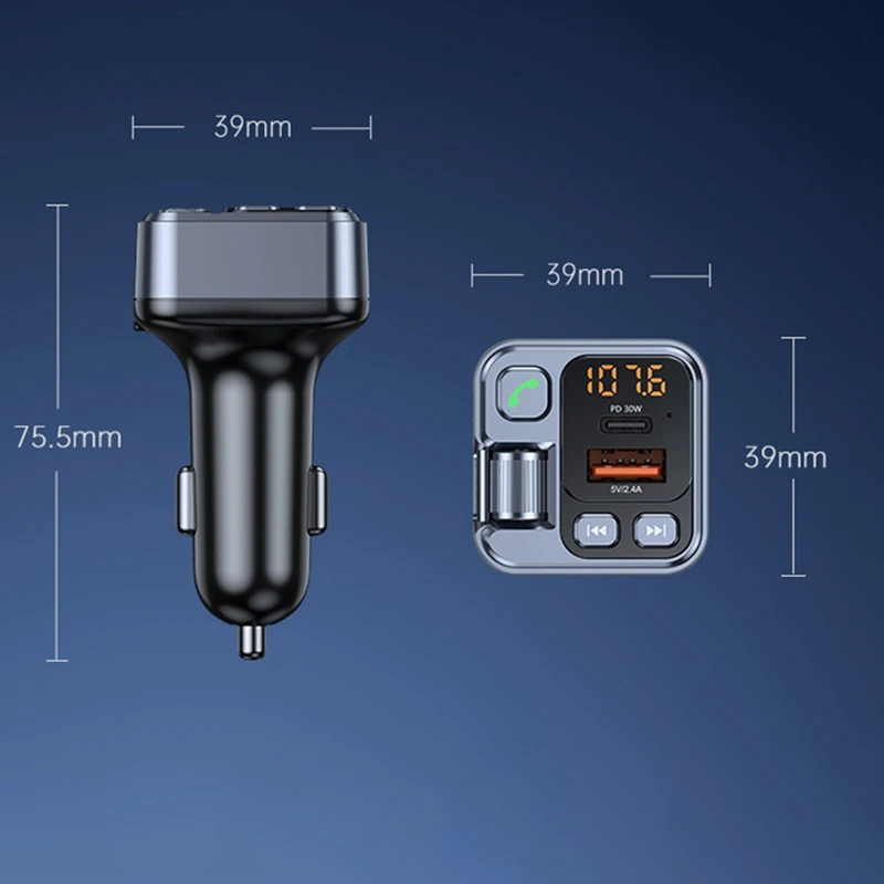 Super Sale 2PCS Car Bluetooth FM Transmitter Car Charger 30W PD USB-C Fast Charger for Wireless Hands Free Call MP3 Player