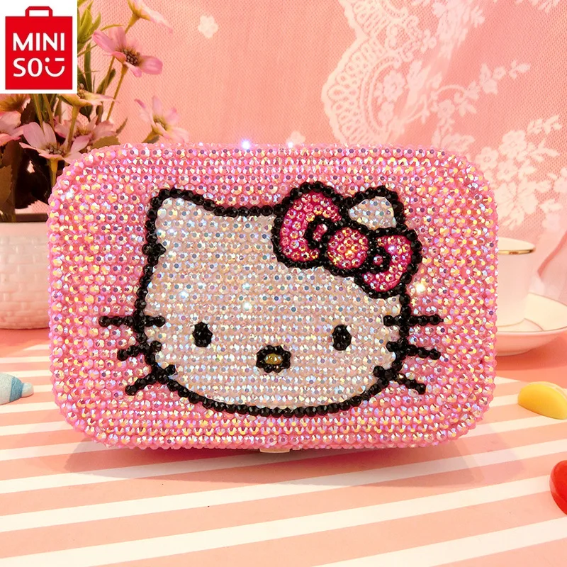 

MINISO 2024 Fashion New High Quality Diamond Stick Hello Kitty Cute Jewelry Bag Women's Sweet Multi functional Storage Box