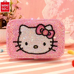 MINISO 2024 Fashion New High Quality Diamond Stick Hello Kitty Cute Jewelry Bag Women's Sweet Multi functional Storage Box