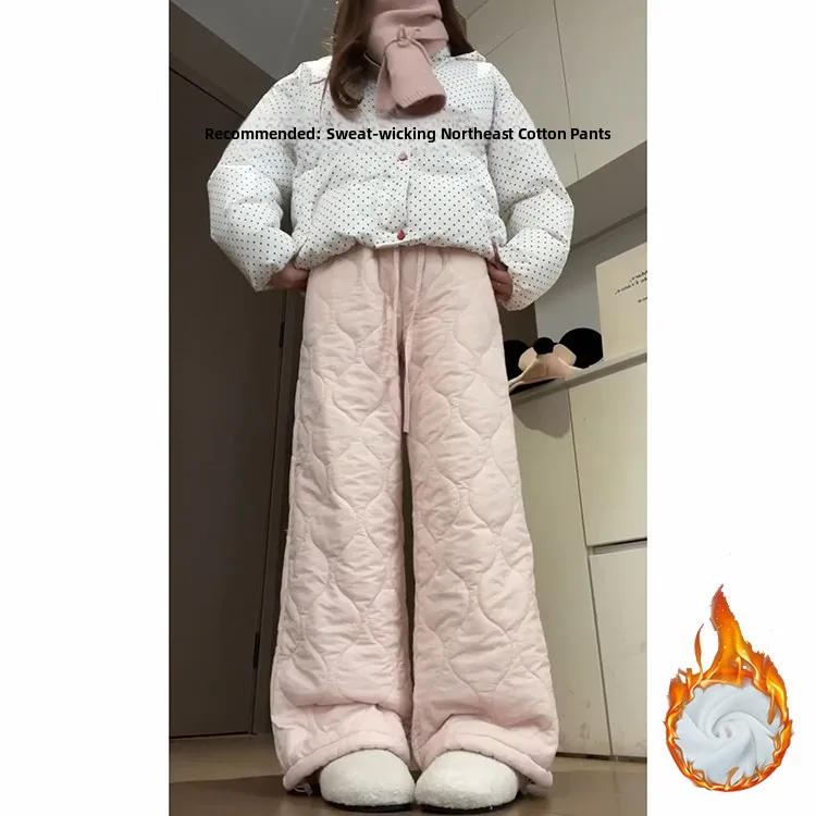 الوردي يندبروف سراويل قطنية المرأة الخريف الشتاء Thiened Fce عالية الخصر مرونة الخصر بناطيل كاجوال الترفيه الدافئ Sle #5