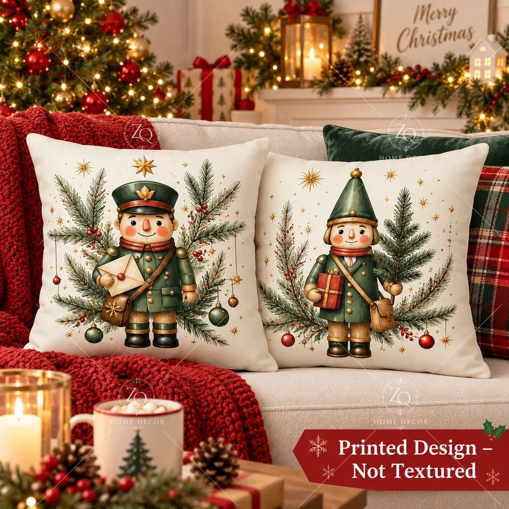 Christmas Soldier Pillow Cover 2D Flat Printed Peach Skin Throw Pillowcase Puppet Cushion Cover For Sofa Living Room Couch Decor
