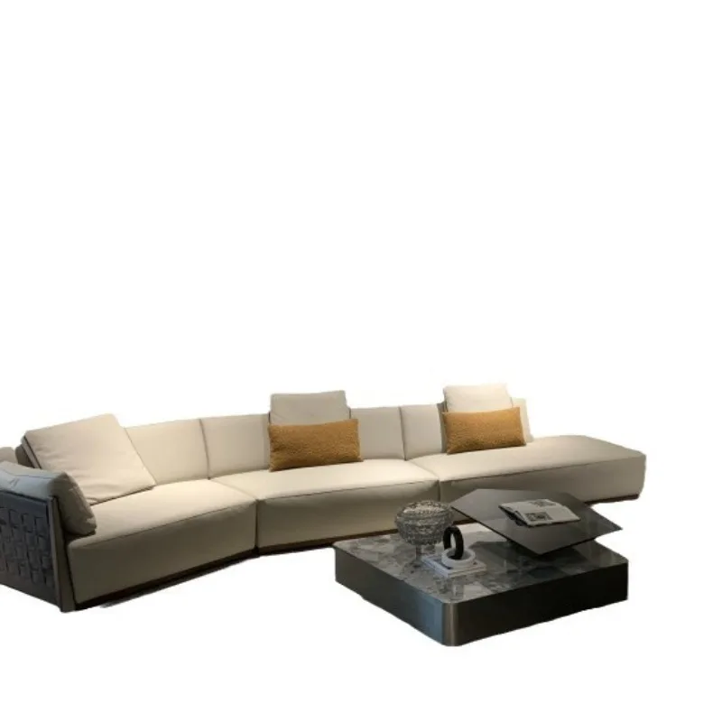 Internet celebrity minimalist light luxury leather woven sofa large flat floor living room combination simple furniture sofa