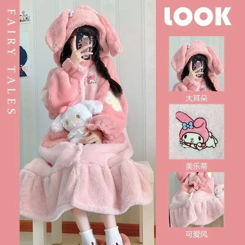 

Sanrio Cardigan Robe Hello Kitty Kuromi Hooded Ponchos Kawaii Anime Cartoon Girls Fuzzy Pajamas Pants Capes Cloaks Couple Gifts