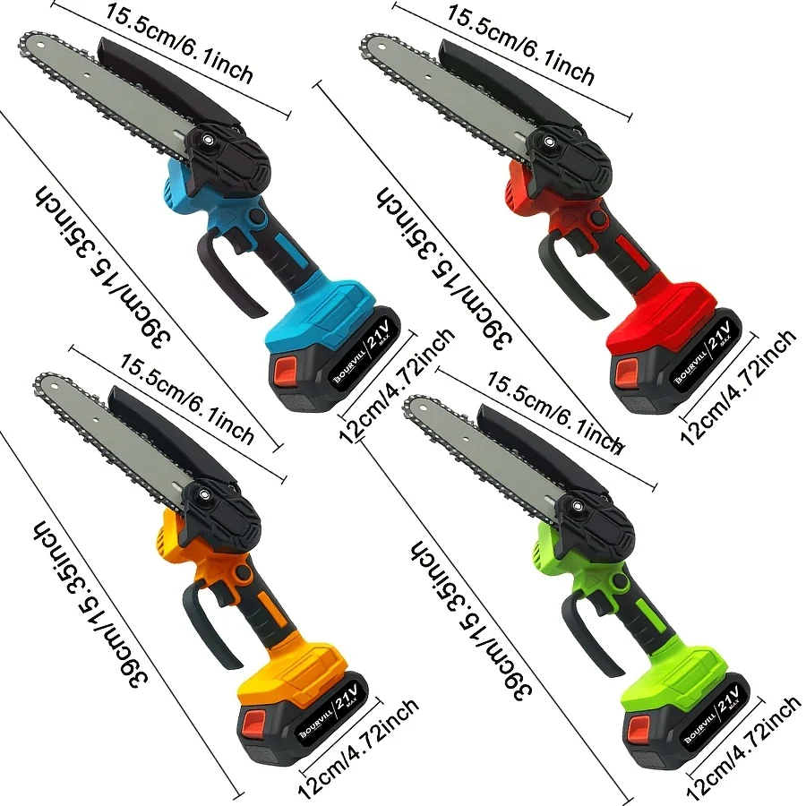 Red/Green/Yellow/Blue Mini Wireless Chainsaw, Hedge Trimmer, 6-Inch Handheld Chainsaw with Safety Lock, Battery-Powered Super Saw, Equipped with Saw Chain And Storage Box, Suitable As a Holiday Gift for Men, Fathers, Husbands - Outdoor Camping Saw