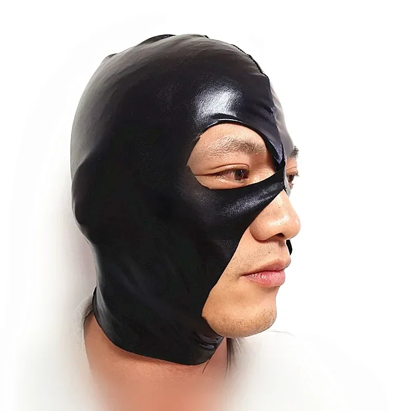 Sexy Leather Latex Hood Black Mask Cool Breathable Headpiece Fetish BDSM Bondage Adult Sex Games Coplay Mask For Costume Party