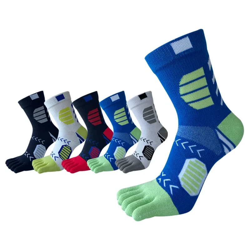 

5 Pairs Men's Sport Toe Socks Blue Striped Outdoor Cycling Socks Cotton Mesh Breathable Sweat-Wicking Five-Finger Socks