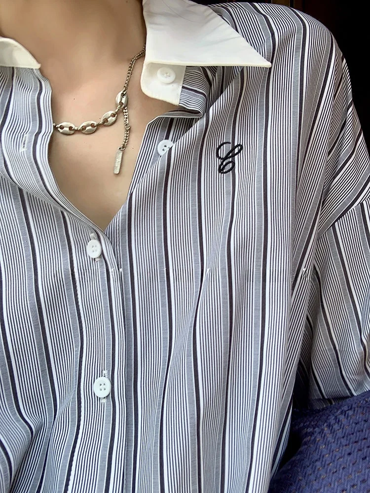

WhySoCold 2020, осенне-зимняя женская свободная полосатая рубашка с длинными рукавами в корейском стиле, многослойная, с защитой от солнца, из полиэфирного волокна