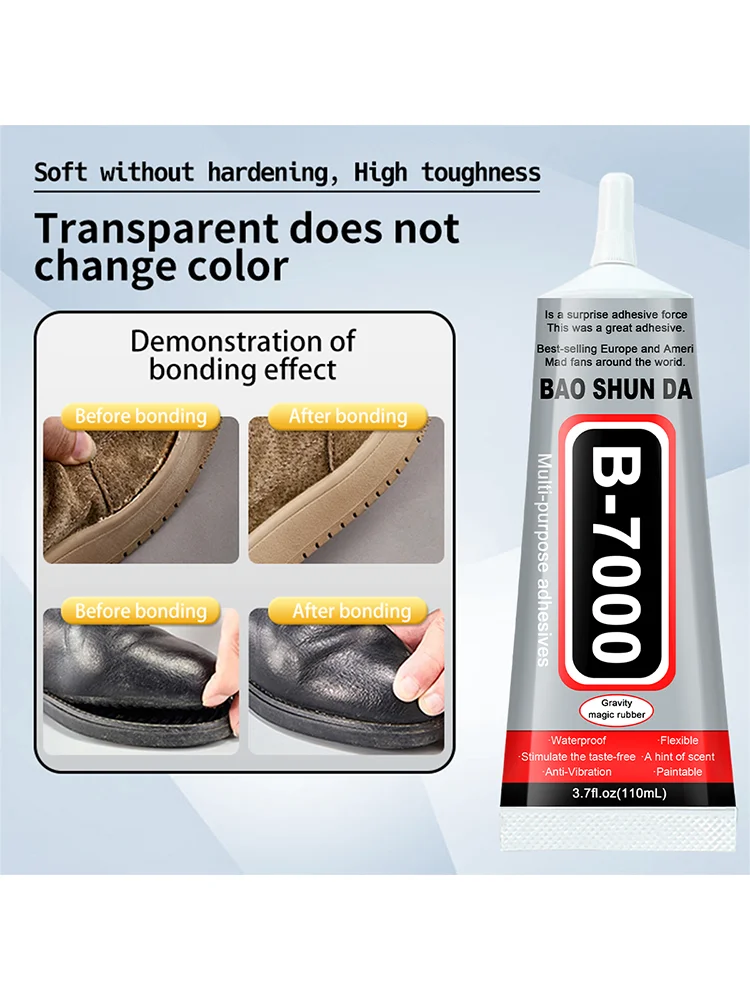 B7000 Adhésif transparent pour la réparation des chaussures, colle super forte pour chaussures de 110 ml, adhésif de réparation DIY, mastics universels imperméables pour chaussures de sport, bottes,