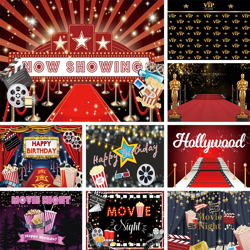 

Cinema Theme Backdrop Photography Hollywood Movie Night Adults Party Decor VIP Red Carpet Photographic Background Photo Banner