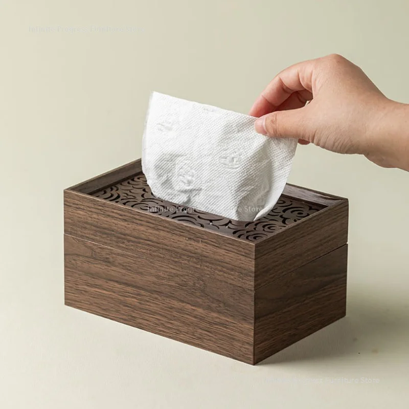 Wooden Carved Hollow Tissue Box Creative Dining Table Living Room Hotel Office Paper Drawer Box Simplicity MH40ZJH
