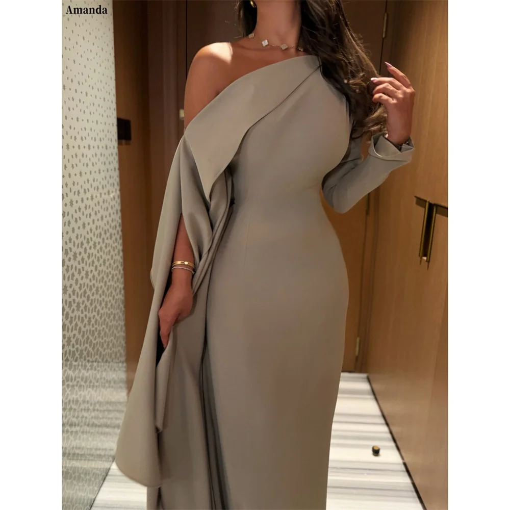 Amanda Customized One Shoulder Draped Sleeve Maxi Dresses Prom dress Formal Floor-length Asymmetrical Elegant Women's dresses