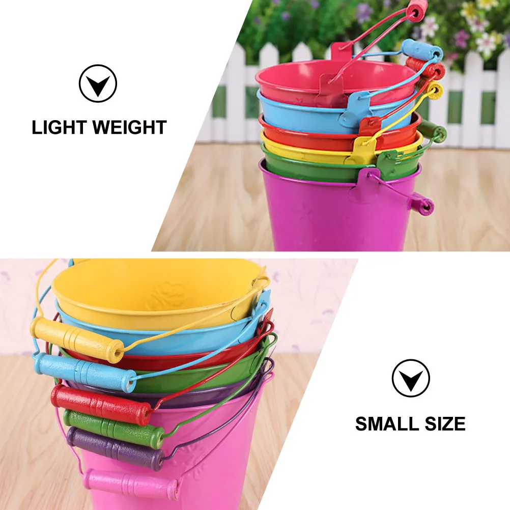 

6 Pcs Children's Beach Bucket Toy for Kid Mini Toys Sand Wooden Handle Buckets Kids