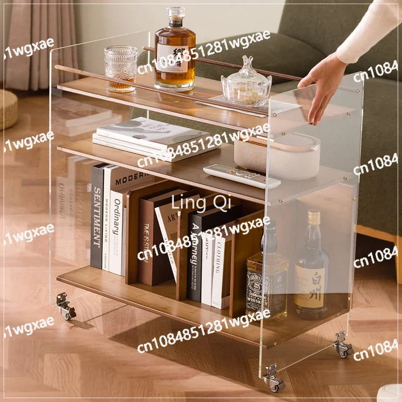 Bedroom Bamboo Hotel Handcart Acrylic Transparent Bar Designer Shelf Salon Shopping Cart Food and Beverage Kitchen Low Furniture