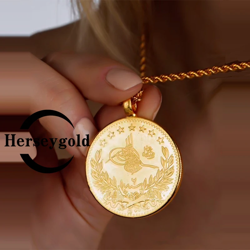 Colgante de tótem turco chapado en oro para mujer, cadena de onda de agua, moneda árabe, joyería de lujo, regalos, joyería mexicana