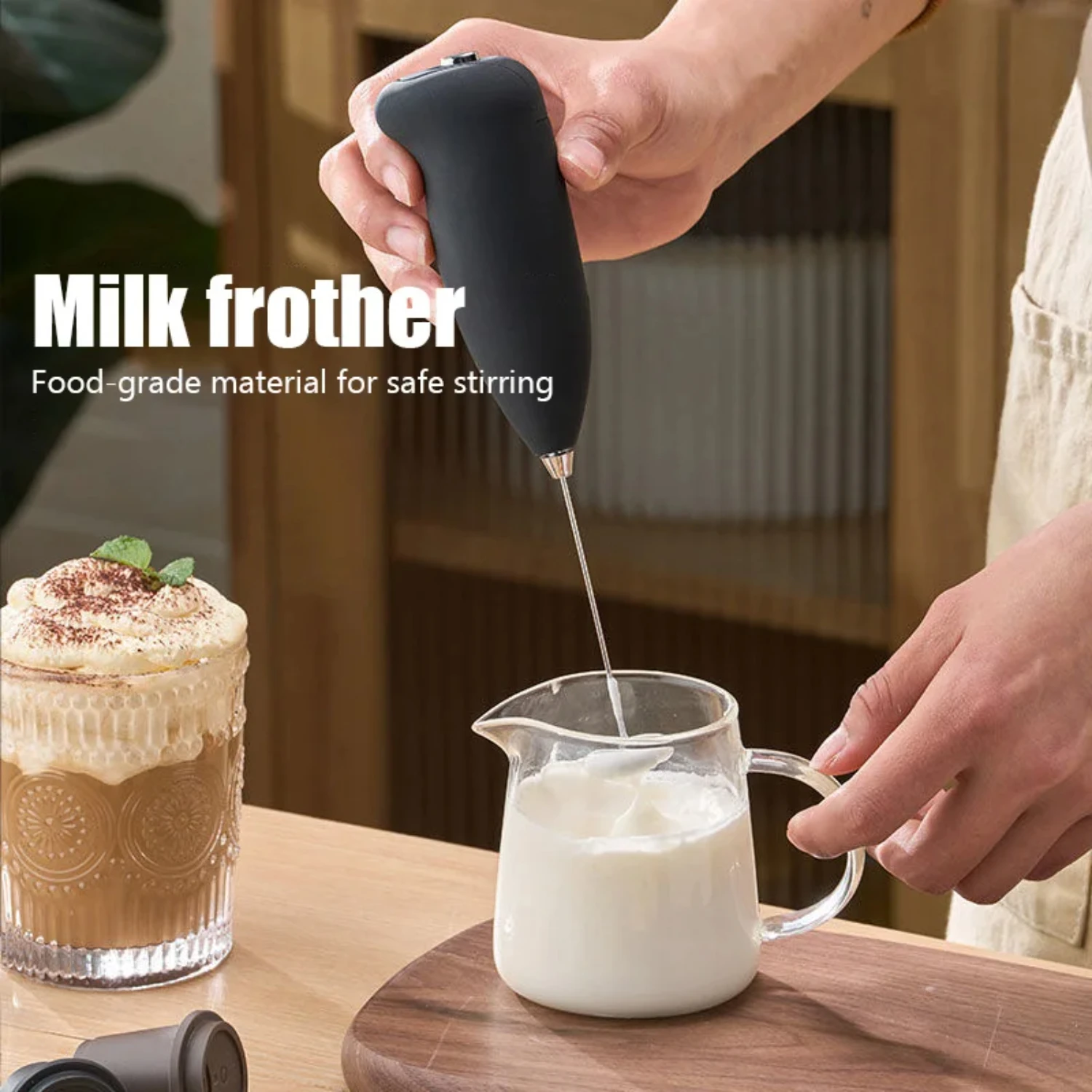 NEW Efficient and Easy-to-Use Mini Portable Handheld Milk Frother Blender Mixer - Perfect for Coffee, Cappuccino, and Smooth Ble