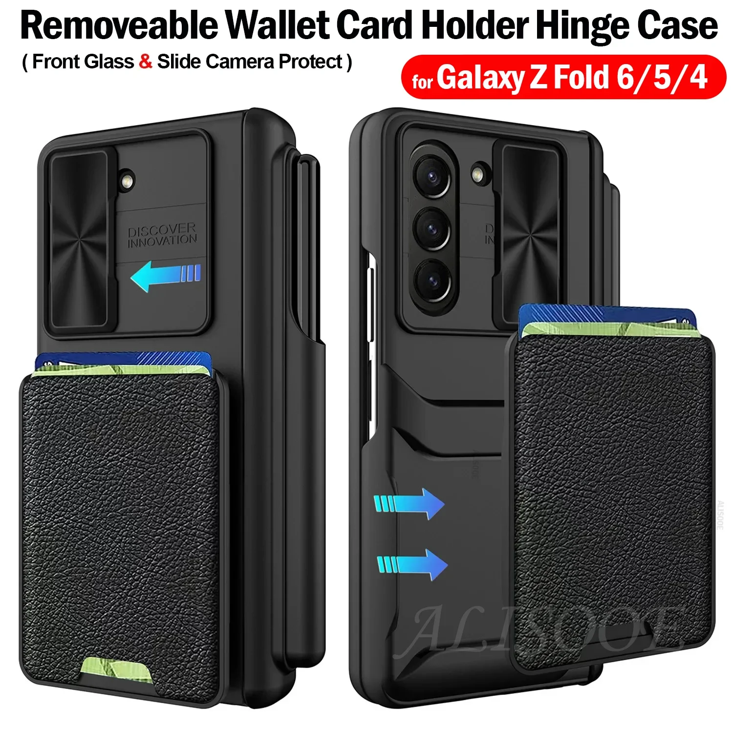 Wallet Card Holder Funda for Samsung Galaxy Z Fold 6 Fold6 5 4 Case Hinge Pen Slot Removeable Slide Camera Front Glass Cover