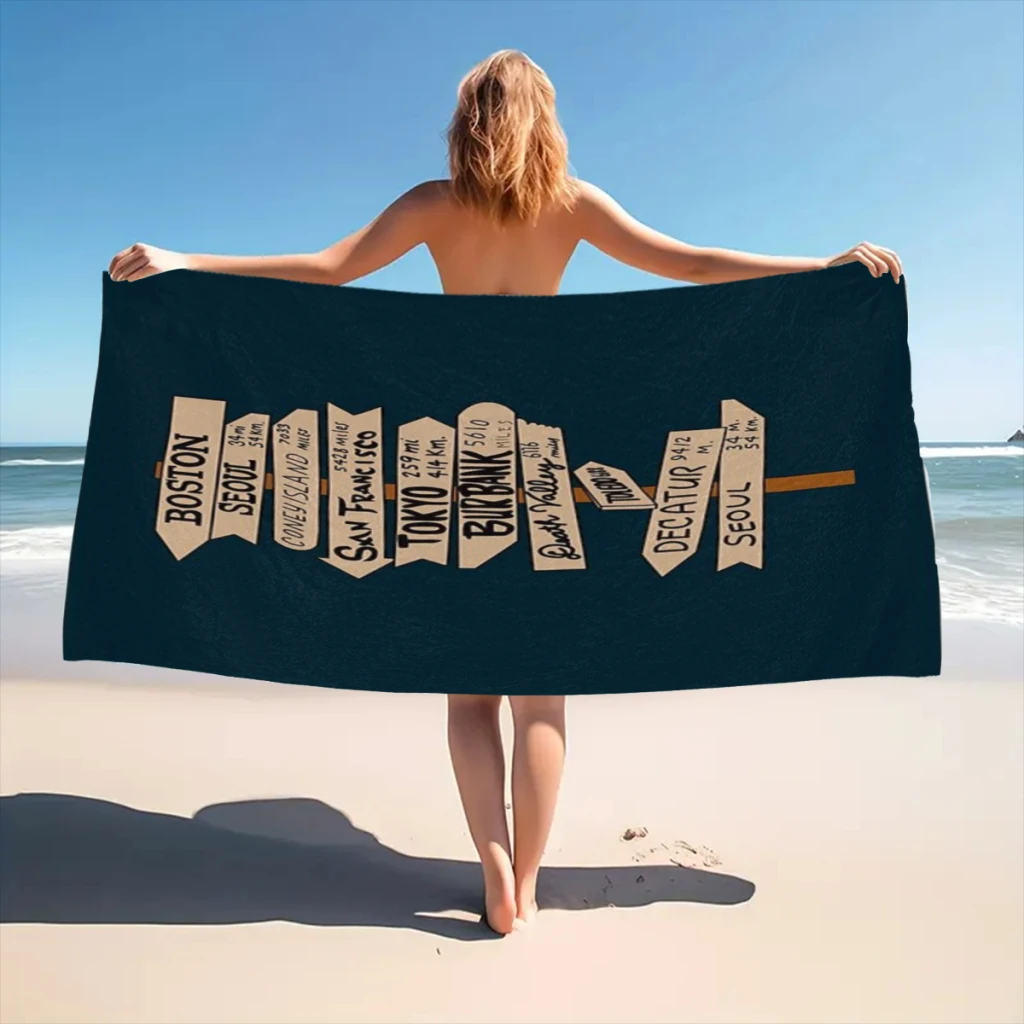 Microfiber Beach Towel Mash Location Signpost25 Print Quick Dry Sandless Beach Blanket Soft Comfortable for Men Women