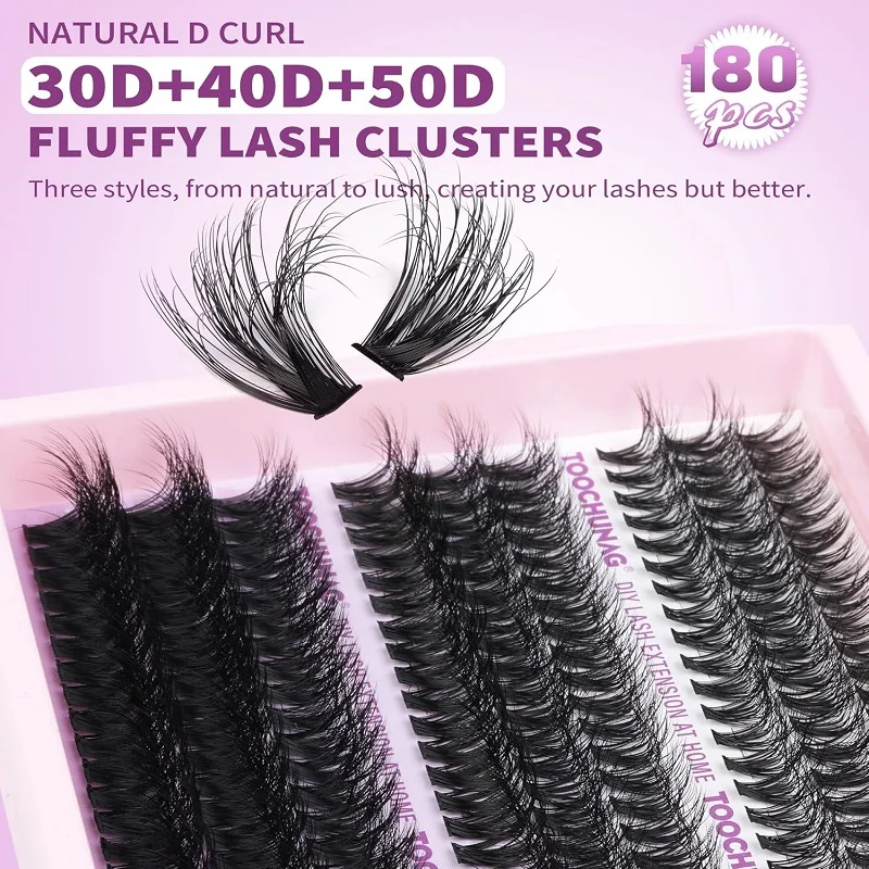 30/40/50D Fluffy Lash Extension Kit 10-18mm D Curl Eyelashes Clusters with Individual Lashes Bond and Tweezers Makeup Supplies