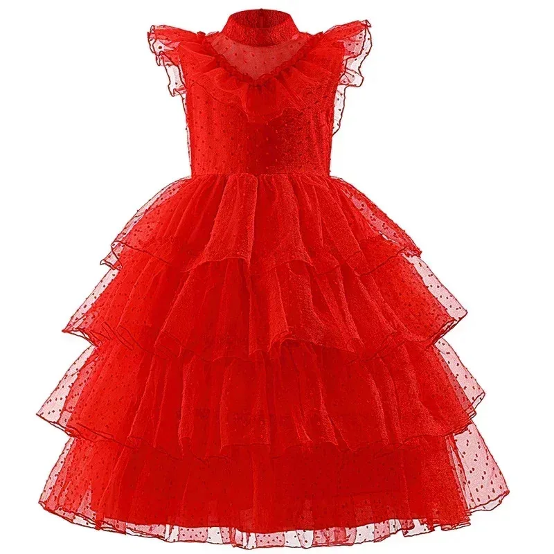 

Lydia Deetz Red horror Ghost Bride cosplay girls tulle gown veil gloves for Kids Halloween Christmas party dress up 3-14y sf/1
