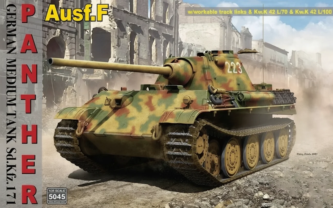 Rye Field 5045 1:35 Scale Panther SdKfz 171 Ausf F Tank w/Workable Track Links Vehicle Hobby Plastic Assembly Model Building Kit