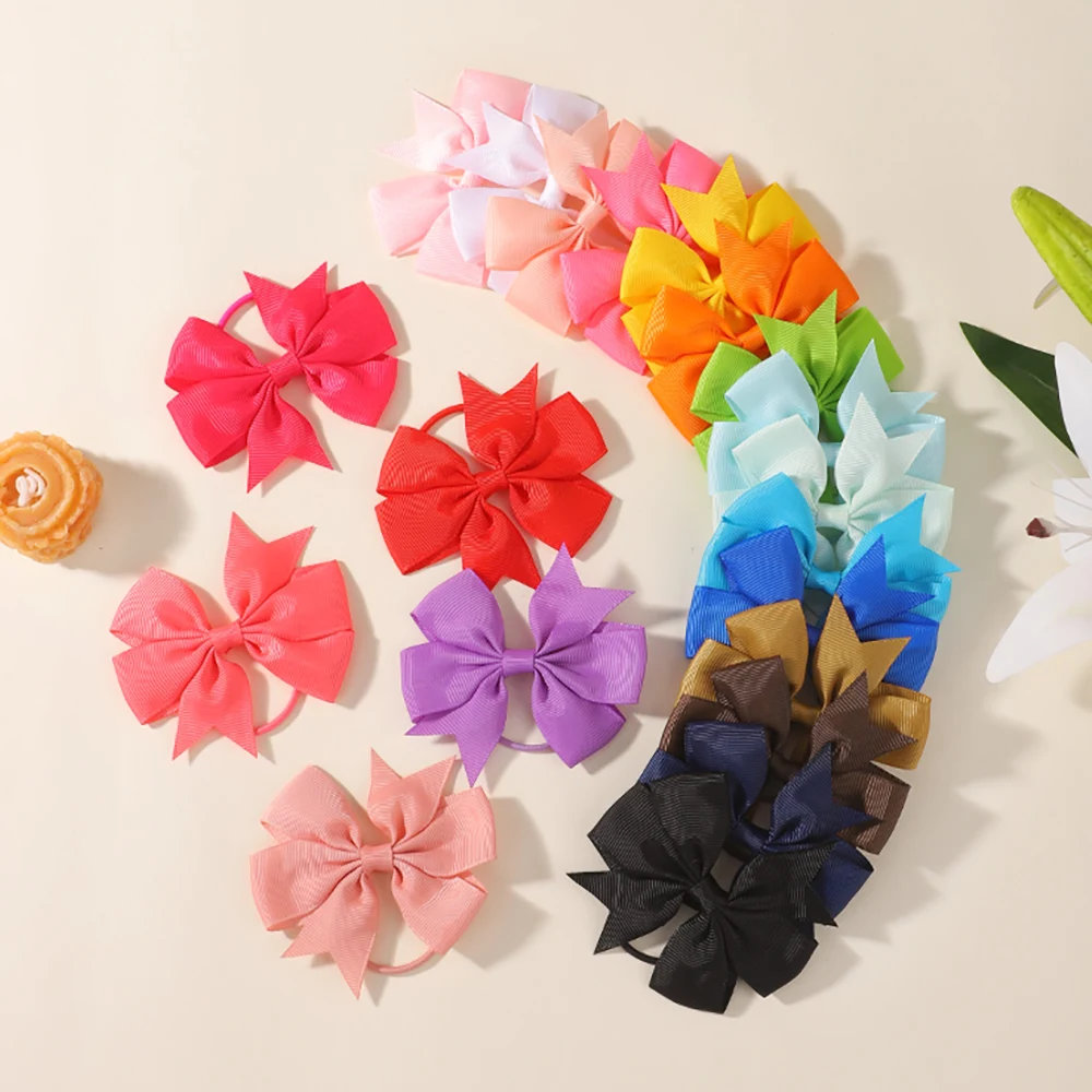 

20PCS Grosgrain Ribbon Bow Hair Ties for Girls Kids Rainbow Multicolor Ponytail Holders Hair Accessories Set
