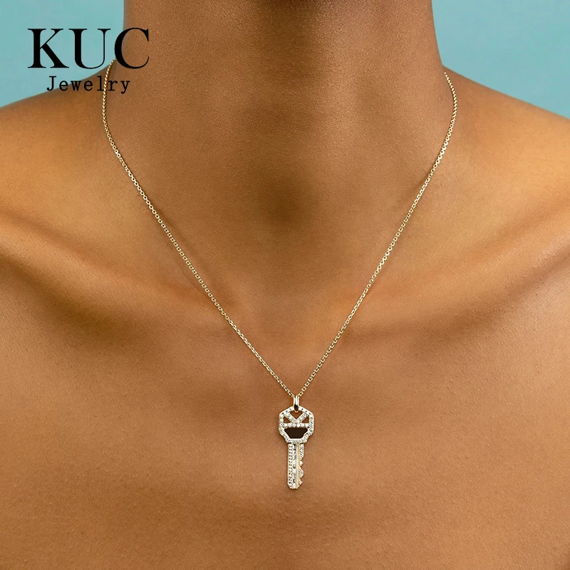 Fashion Fine Jewelry   Unique Key Shape Zircon 18k Gold Plated Trendy 925 Sterling Silver Necklaces for Women