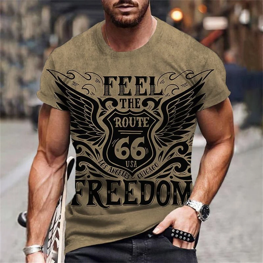 New Fashion 66 Route T Shirt for Men 3D Printed Travel Men\'s 66 Route T Shirts Ride Short Sleeve Oversized Tops Tee Man Clothing