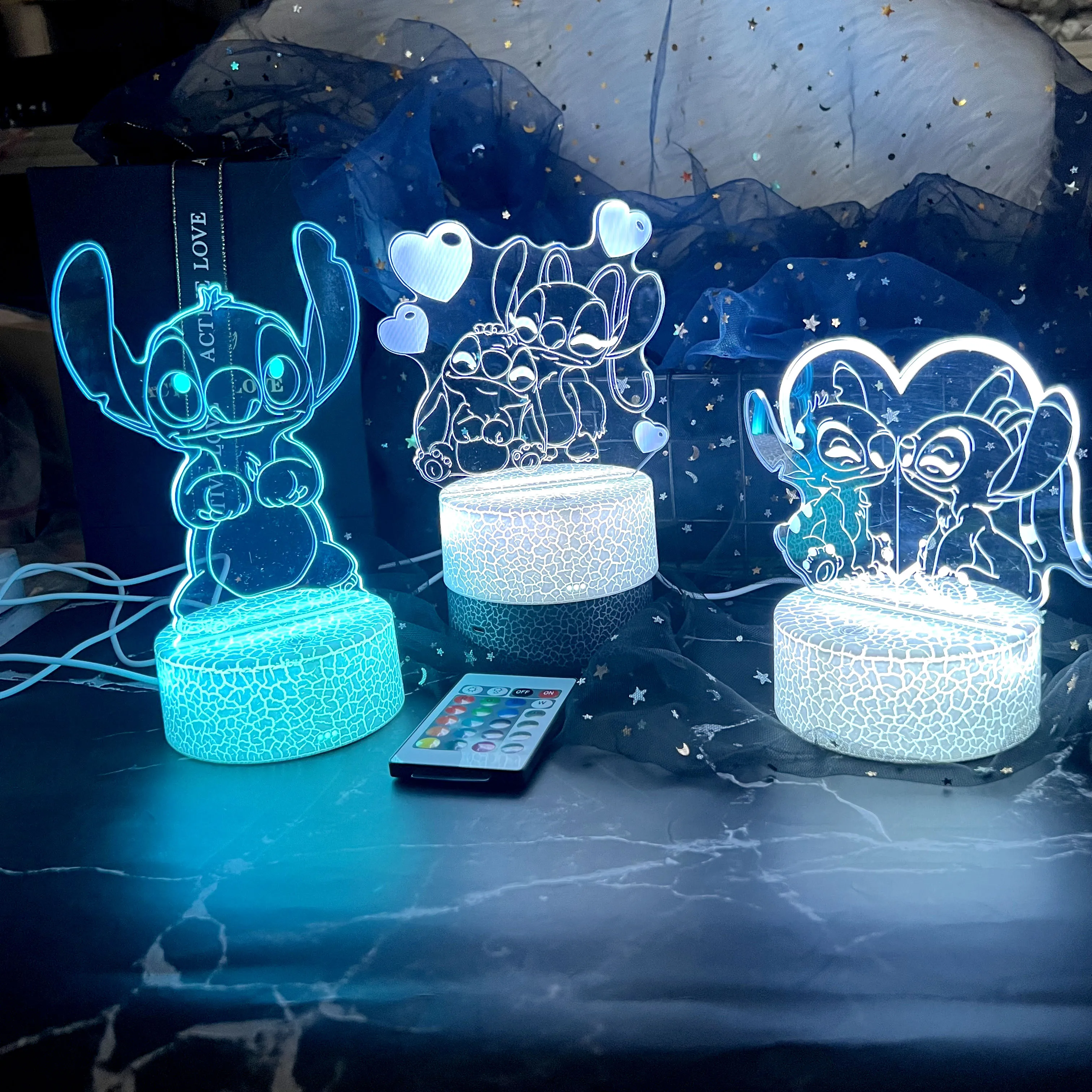 Stitch 3D Night Light 16 color band remote control and Smart Touch Room Decor Lamp Birthday Valentine\'s Day Christmas Gifts