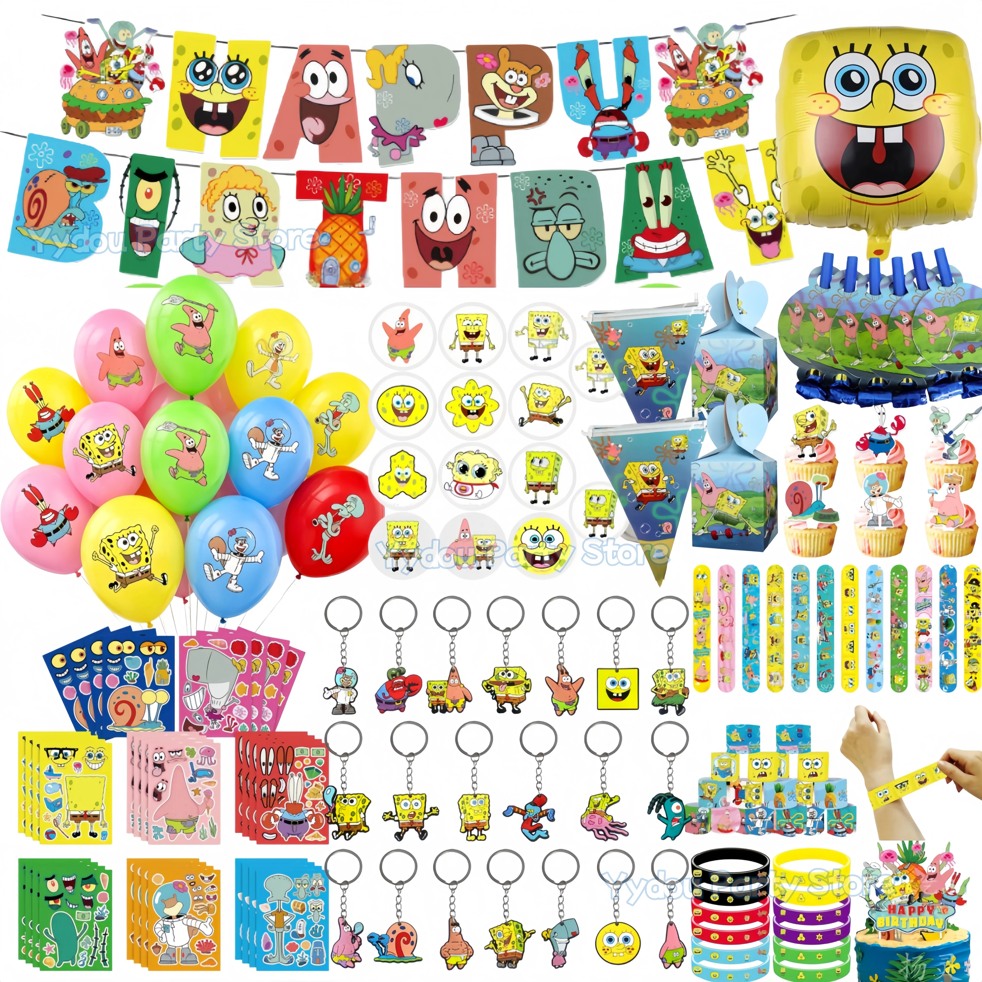 Recuerdos de Fiesta de Bob Esponja, Pulseras, Llaveros, Pegatinas, Bolsas de Regalos, Premios de Carnaval, Regalos para Fiestas Infantiles, Artículos para Fiestas de Cumpleaños
